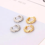 925 Silver Punk Rivet Zircon Hoop Earring