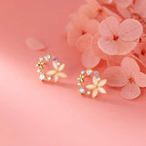 925 Silver Opal Flower Stud Earrings for Women Teen