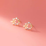 925 Silver Opal Flower Stud Earrings for Women Teen