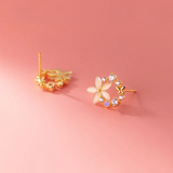 925 Silver Opal Flower Stud Earrings for Women Teen