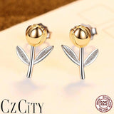 Romantic Rose Stud Earrings 925 Silver Yellow Flower Wedding