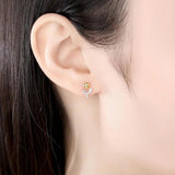 Romantic Rose Stud Earrings 925 Silver Yellow Flower Wedding