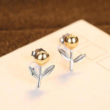Romantic Rose Stud Earrings 925 Silver Yellow Flower Wedding