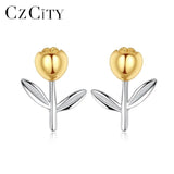 Romantic Rose Stud Earrings 925 Silver Yellow Flower Wedding