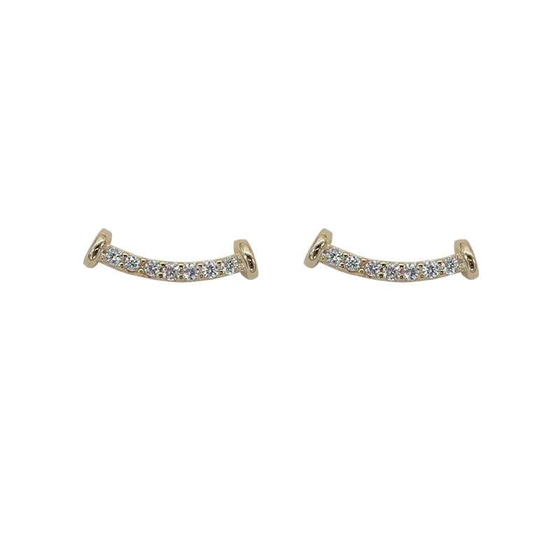 S925 Silver Smiley Face Earrings with Zirconium Diamond Inlay