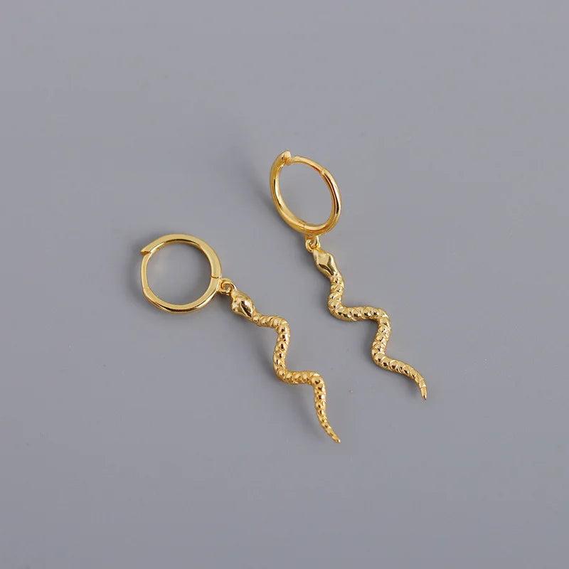 Sterling Silver Snake Hoop Earrings Punk Rock Jewelry