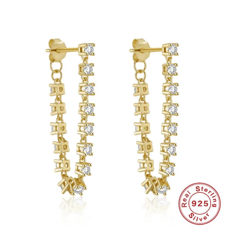 925 Silver Multicolor Zircon Tassel Stud Earrings for Women