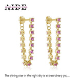925 Silver Multicolor Zircon Tassel Stud Earrings for Women