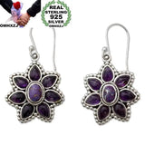 Vintage Flower Amethyst Sterling Silver Drop Earrings