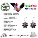 Vintage Flower Amethyst Sterling Silver Drop Earrings