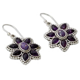 Vintage Flower Amethyst Sterling Silver Drop Earrings
