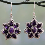 Vintage Flower Amethyst Sterling Silver Drop Earrings