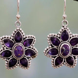 Vintage Flower Amethyst Sterling Silver Drop Earrings