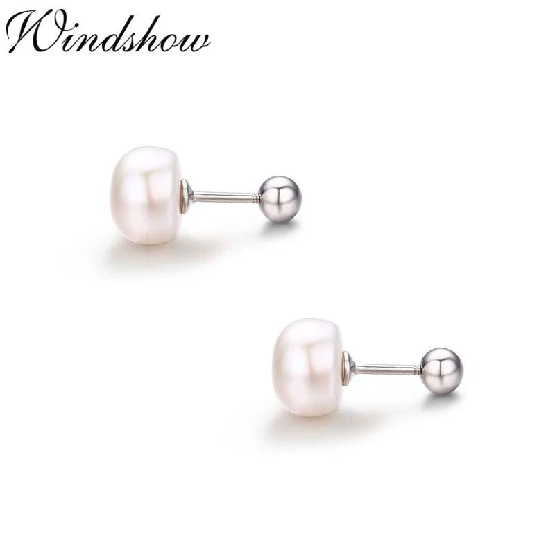 925 Silver Pearl Screw Back Stud Earrings for Women Girls