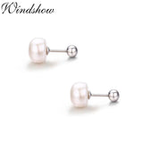 925 Silver Pearl Screw Back Stud Earrings for Women Girls