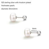 925 Silver Pearl Screw Back Stud Earrings for Women Girls