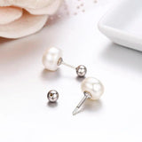 925 Silver Pearl Screw Back Stud Earrings for Women Girls