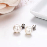925 Silver Pearl Screw Back Stud Earrings for Women Girls