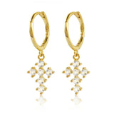 925 Silver Zircon Cross Hoop Earrings French INS Jewelry