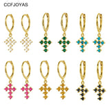 925 Silver Zircon Cross Hoop Earrings French INS Jewelry