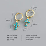 925 Silver Zircon Cross Hoop Earrings French INS Jewelry