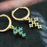 925 Silver Zircon Cross Hoop Earrings French INS Jewelry