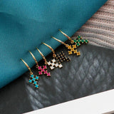 925 Silver Zircon Cross Hoop Earrings French INS Jewelry