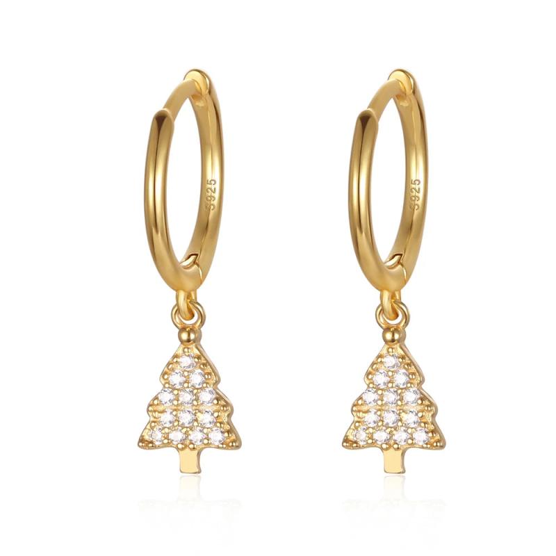 S925 Sterling Silver Mini Christmas Tree Hoop Earrings for Women