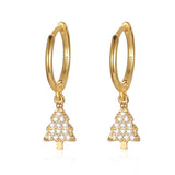 S925 Sterling Silver Mini Christmas Tree Hoop Earrings for Women