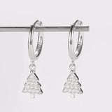S925 Sterling Silver Mini Christmas Tree Hoop Earrings for Women