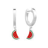 Sterling Silver Watermelon Pendant Hoop Earrings Enamel Fruit Collection