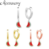 Sterling Silver Watermelon Pendant Hoop Earrings Enamel Fruit Collection