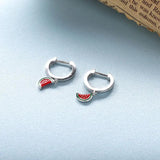 Sterling Silver Watermelon Pendant Hoop Earrings Enamel Fruit Collection