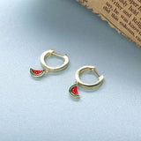 Sterling Silver Watermelon Pendant Hoop Earrings Enamel Fruit Collection
