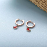 Sterling Silver Watermelon Pendant Hoop Earrings Enamel Fruit Collection