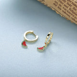 Sterling Silver Watermelon Pendant Hoop Earrings Enamel Fruit Collection
