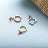 Sterling Silver Watermelon Pendant Hoop Earrings Enamel Fruit Collection