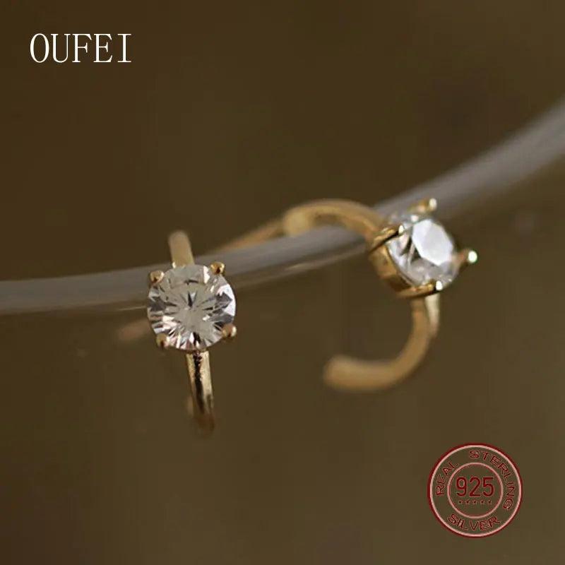 925 Silver Round Shape Stud Earring Women Crystal Piercing Earrings