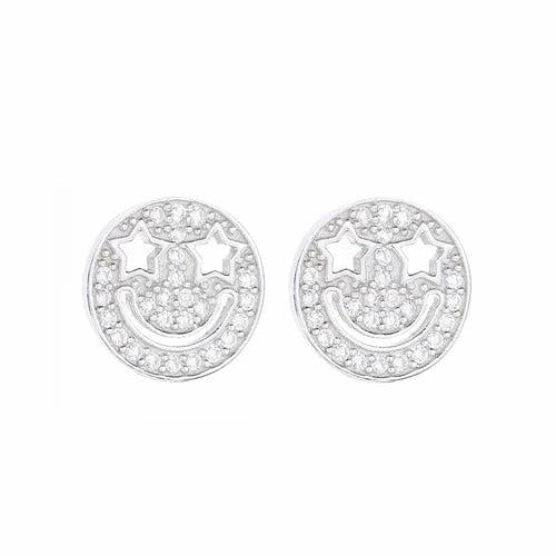 925 Silver Moon & Star Earring, Smile Stud for Women