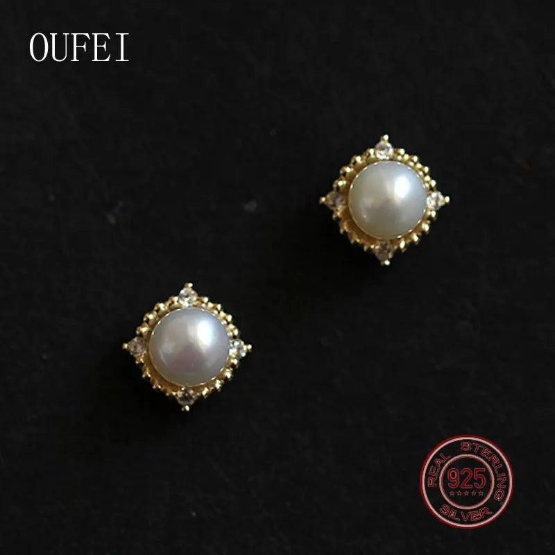 925 Sterling Silver Pearl Stud Earrings Little