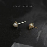925 Sterling Silver Pearl Stud Earrings Little