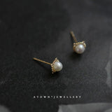 925 Sterling Silver Pearl Stud Earrings Little