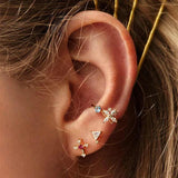925 Silver Zircon Smiley Coconut Tree Ear Studs Set