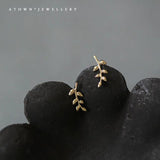 S925 Pure Silver Plate Branch Ear Nail Mini Temperament Leaf Branch Earrings