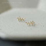 S925 Pure Silver Plate Branch Ear Nail Mini Temperament Leaf Branch Earrings
