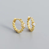 Sterling Silver Square Twist Stone Hoop Earrings for Women
