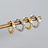 Sterling Silver Square Twist Stone Hoop Earrings for Women