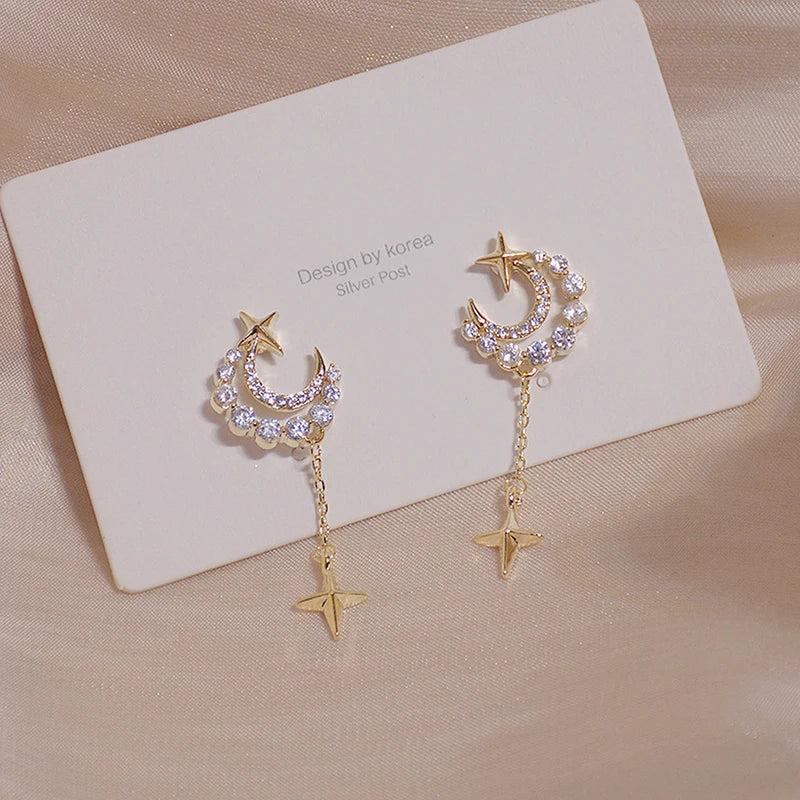 14K Real CZ Tassel Stud Earrings Wedding Jewelry