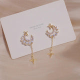 14K Real CZ Tassel Stud Earrings Wedding Jewelry