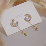 14K Real CZ Tassel Stud Earrings Wedding Jewelry
